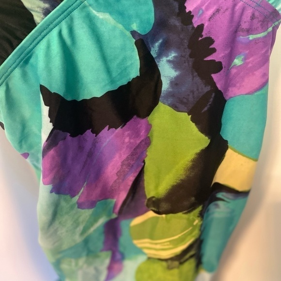 Lane Bryant Womens Tropical Floral Tankini Top Ruched Built In Bra Green - Picture 6 of 6